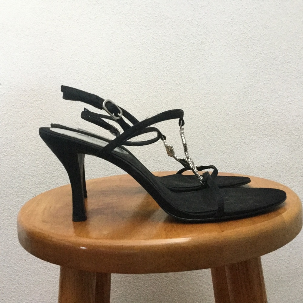 Metaphor Black, Silver Victoria Sparkly Strappy Heels Size 10 Formal Event Dance